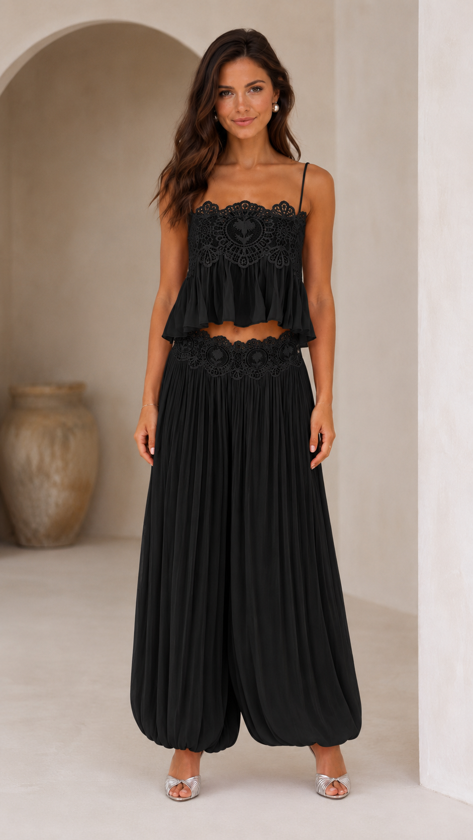 romantic two-piece chiffon pants set