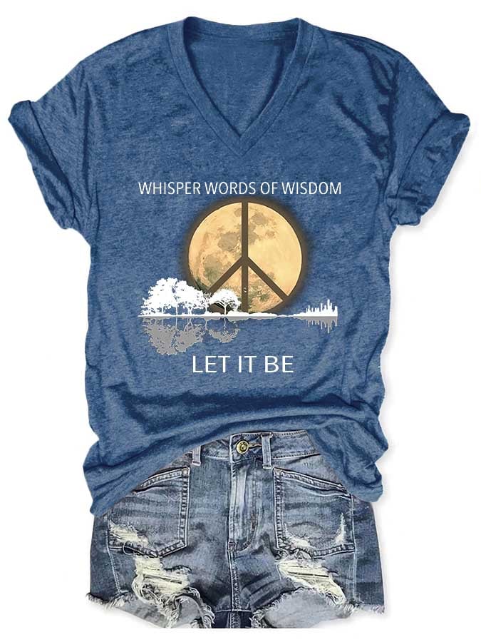 Hippie Guitar Lake Whisper Words Of Wisdom Let It Be Print T-Shirt