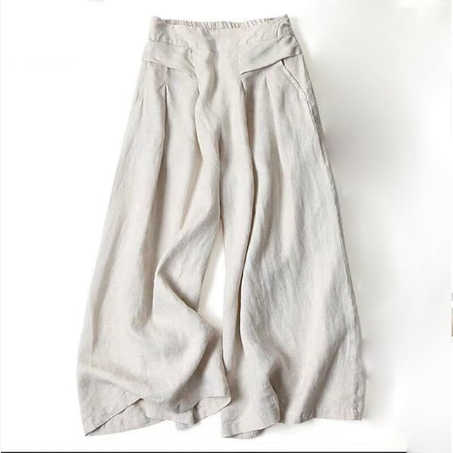 Women's Culottes Wide Leg Pants Trousers 100% Cotton Black White Yellow High Waist Casual Lounge Casual Daily Holiday Pocket Full Length Comfort Plain M L XL XXL 3XL