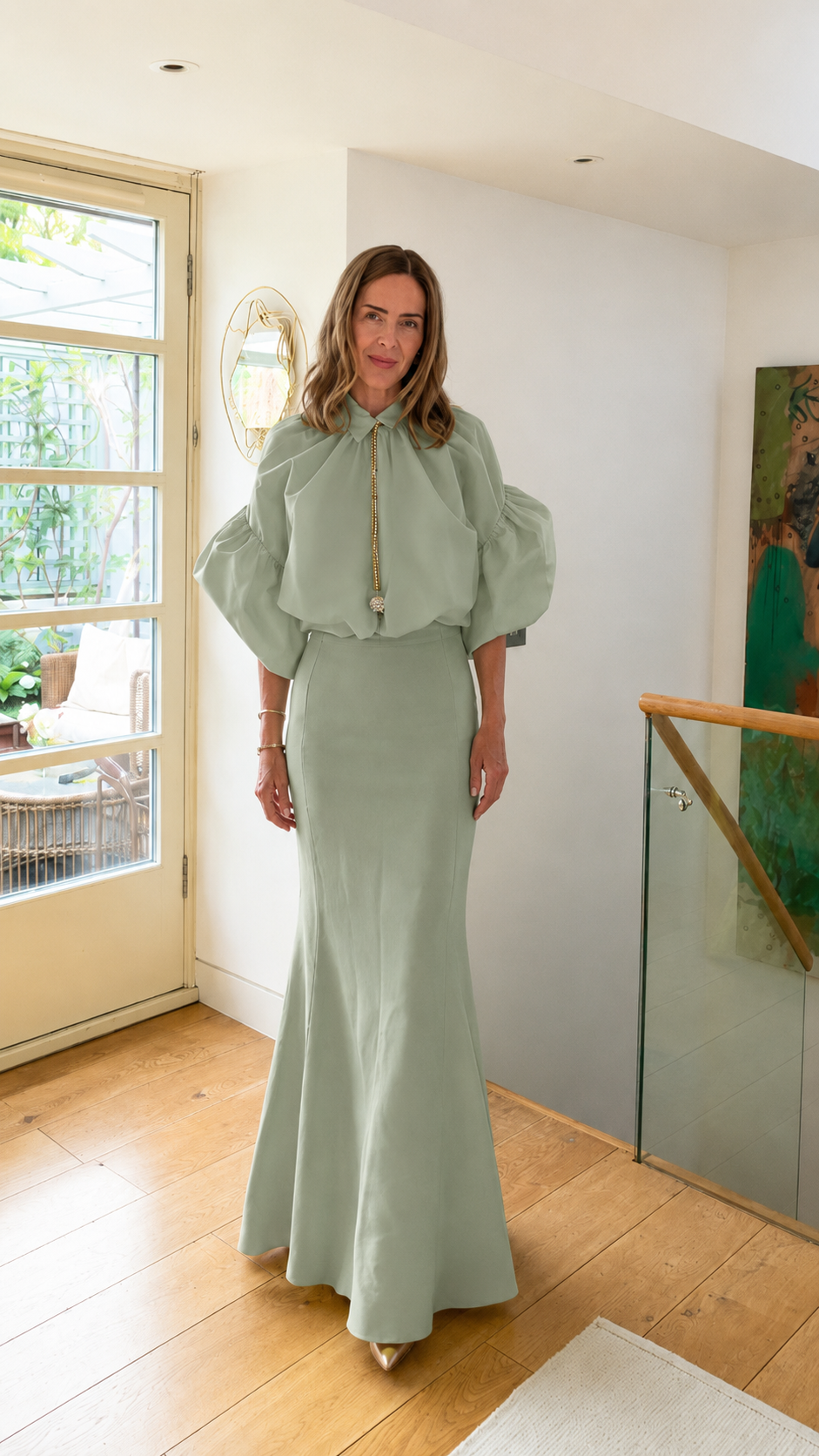 Elegant Puff Sleeve Mermaid Maxi Dress
