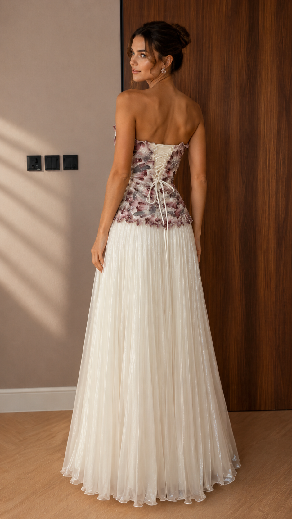 Floral Embellished Strapless A-Line Evening Gown