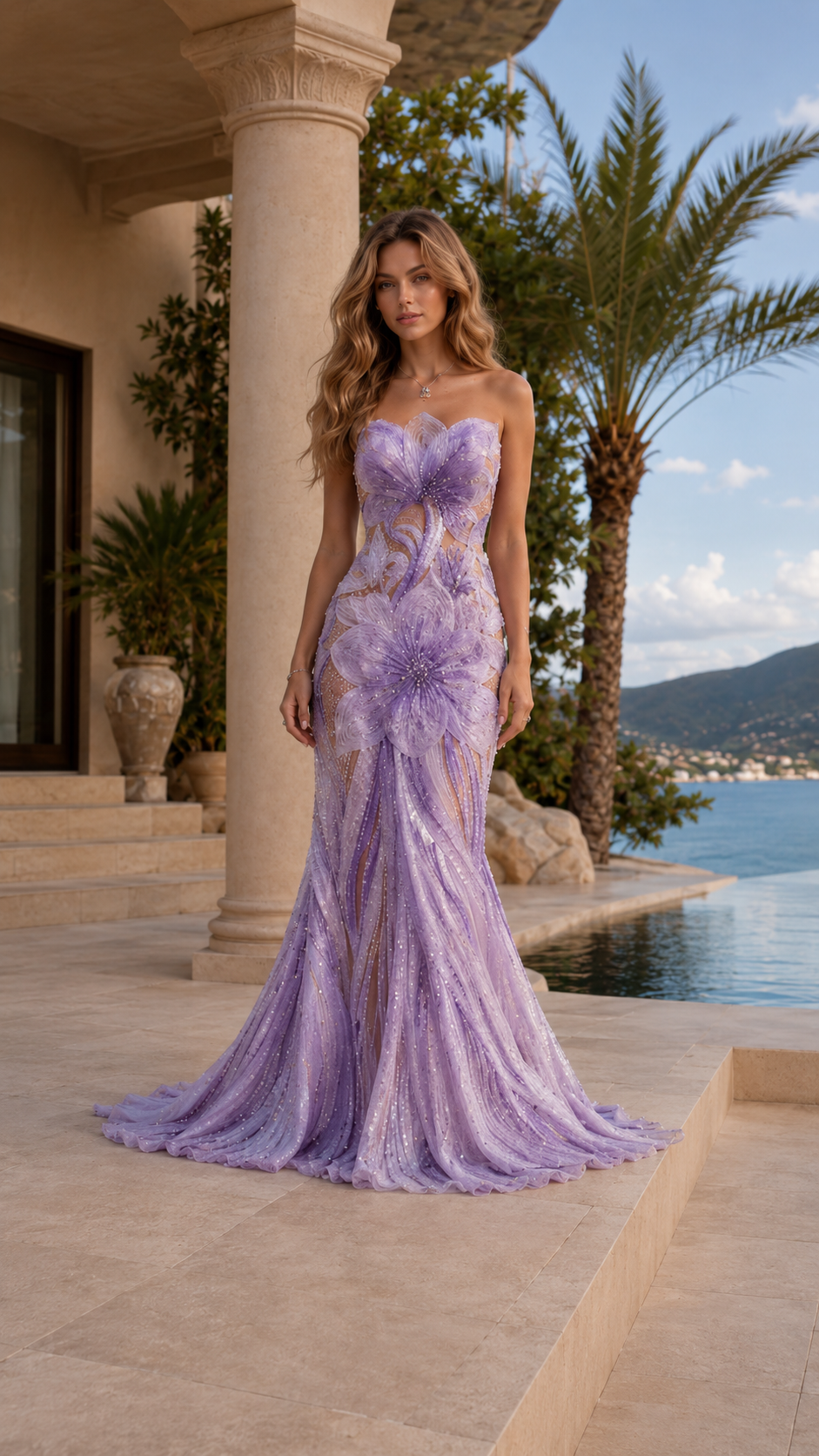 Floral Sequin Mermaid Evening Gown