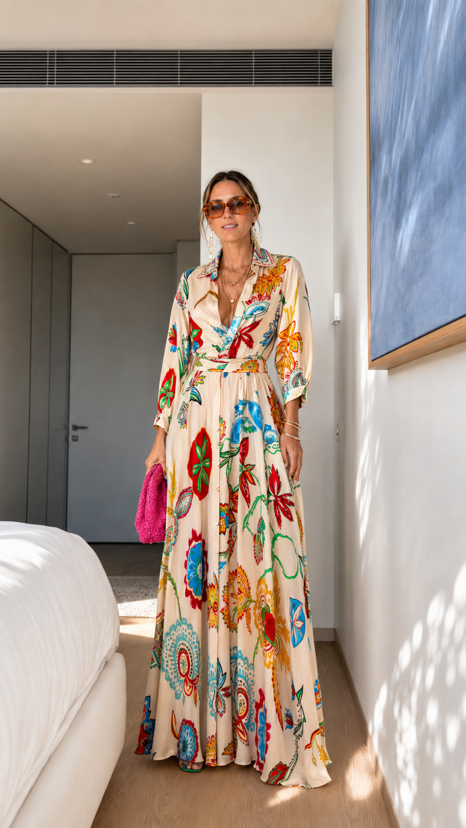 Floral Print Wrap Maxi Dress with Belt
