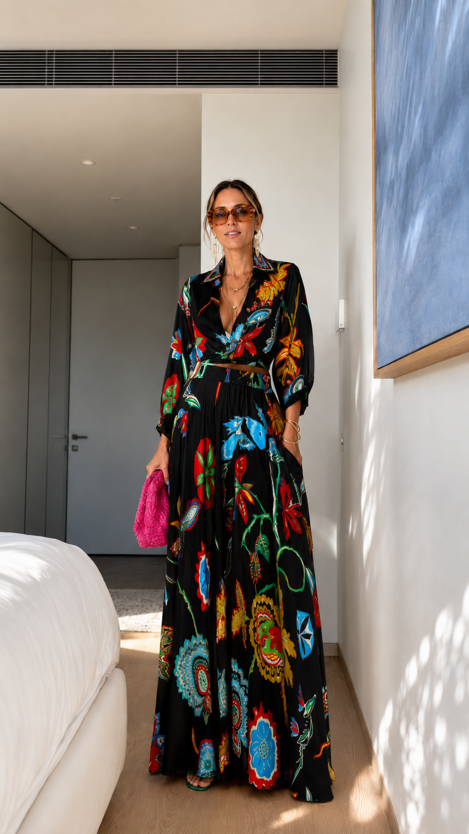 Floral Print Wrap Maxi Dress with Belt