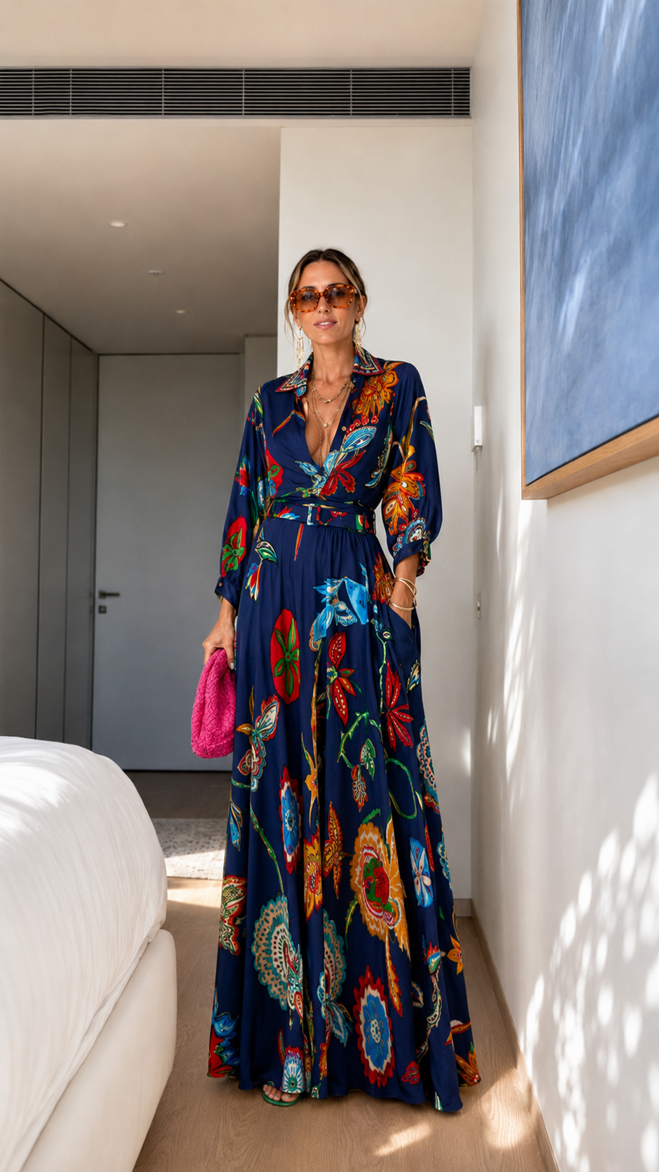 Floral Print Wrap Maxi Dress with Belt