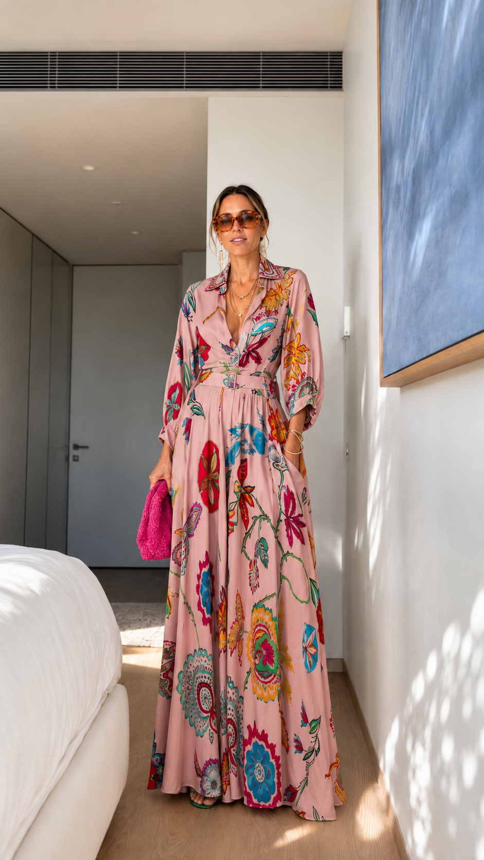 Floral Print Wrap Maxi Dress with Belt