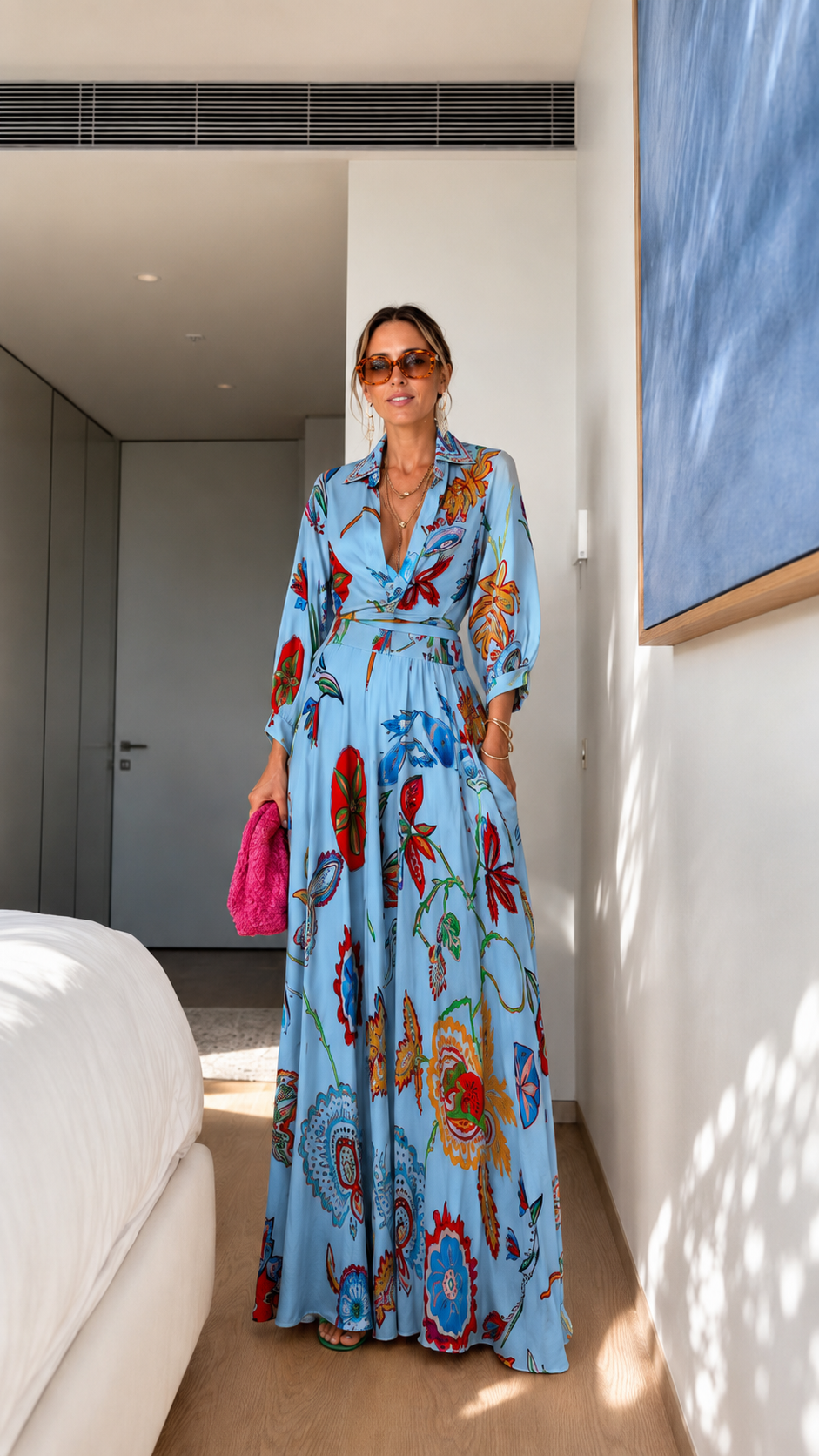 Floral Print Wrap Maxi Dress with Belt