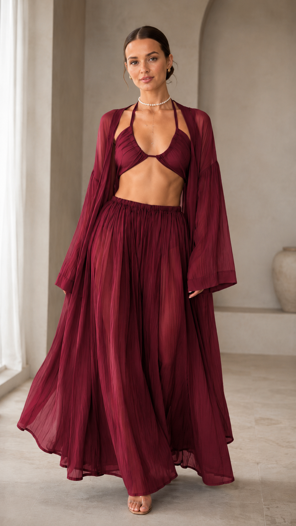 Elegant Halter Bikini Skirt Co-ord Set
