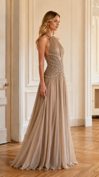 Embellished Halter Neck Evening Maxi Dress