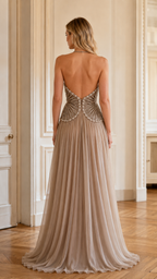 Embellished Halter Neck Evening Maxi Dress