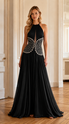 Embellished Halter Neck Evening Maxi Dress
