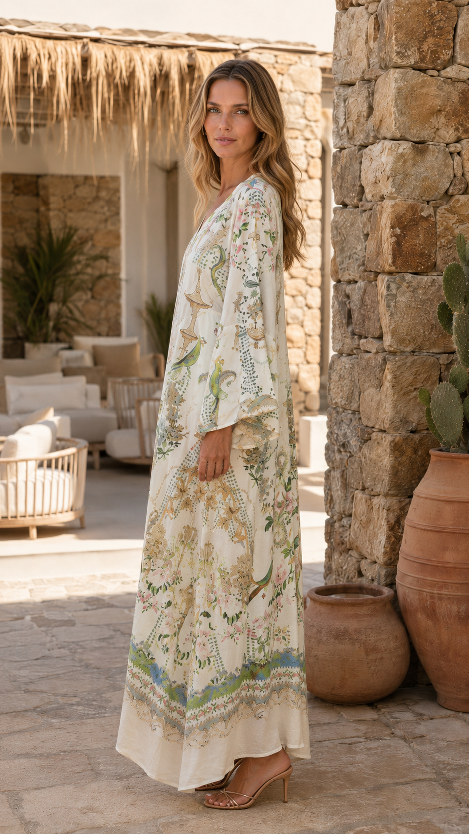 Vintage Print Loose Fit Long Sleeve Maxi Dress