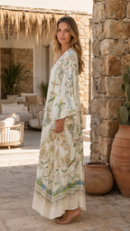 Vintage Print Loose Fit Long Sleeve Maxi Dress