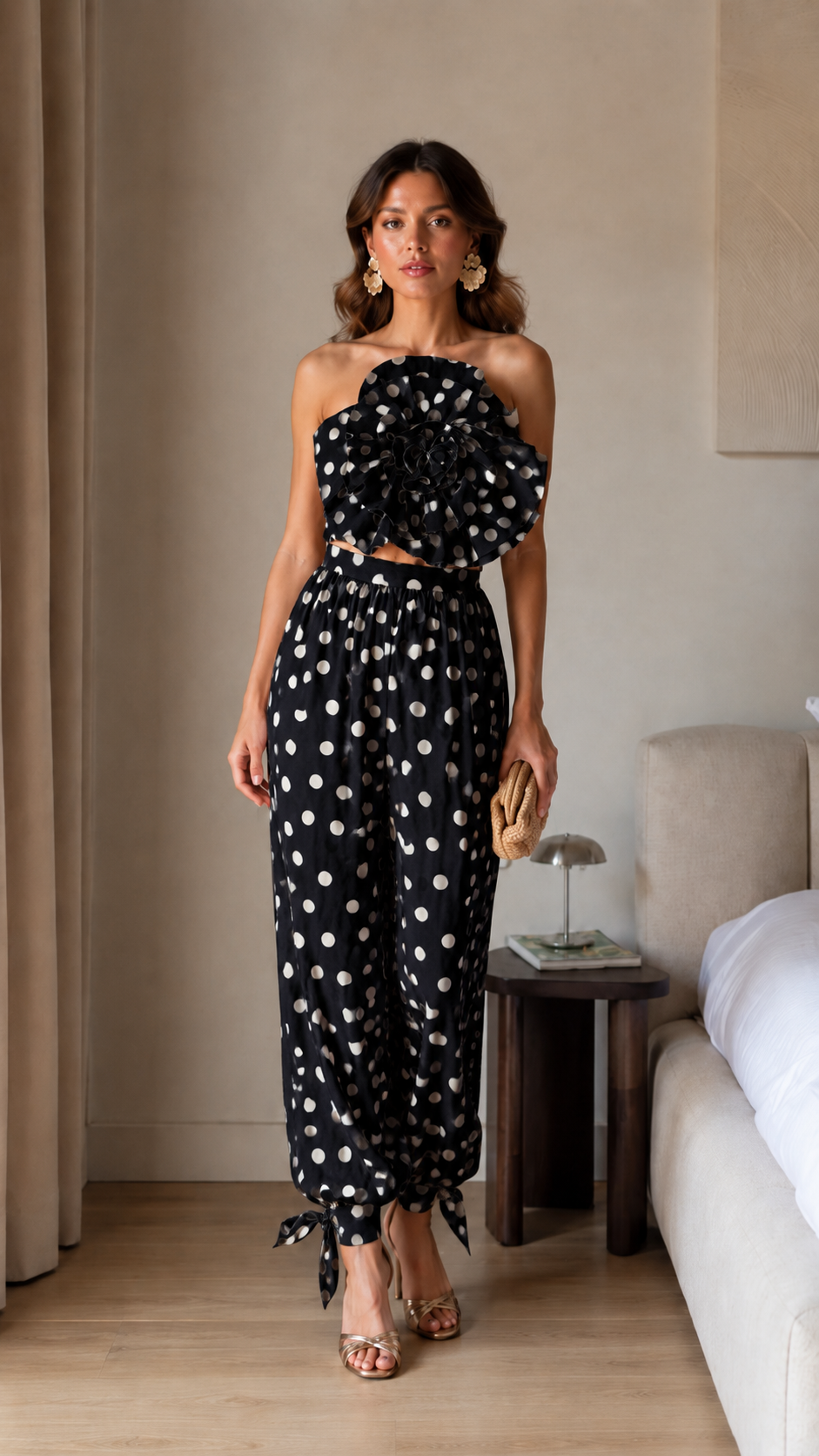 Elegant Off Shoulder Polka Dot Evening Jumpsuit