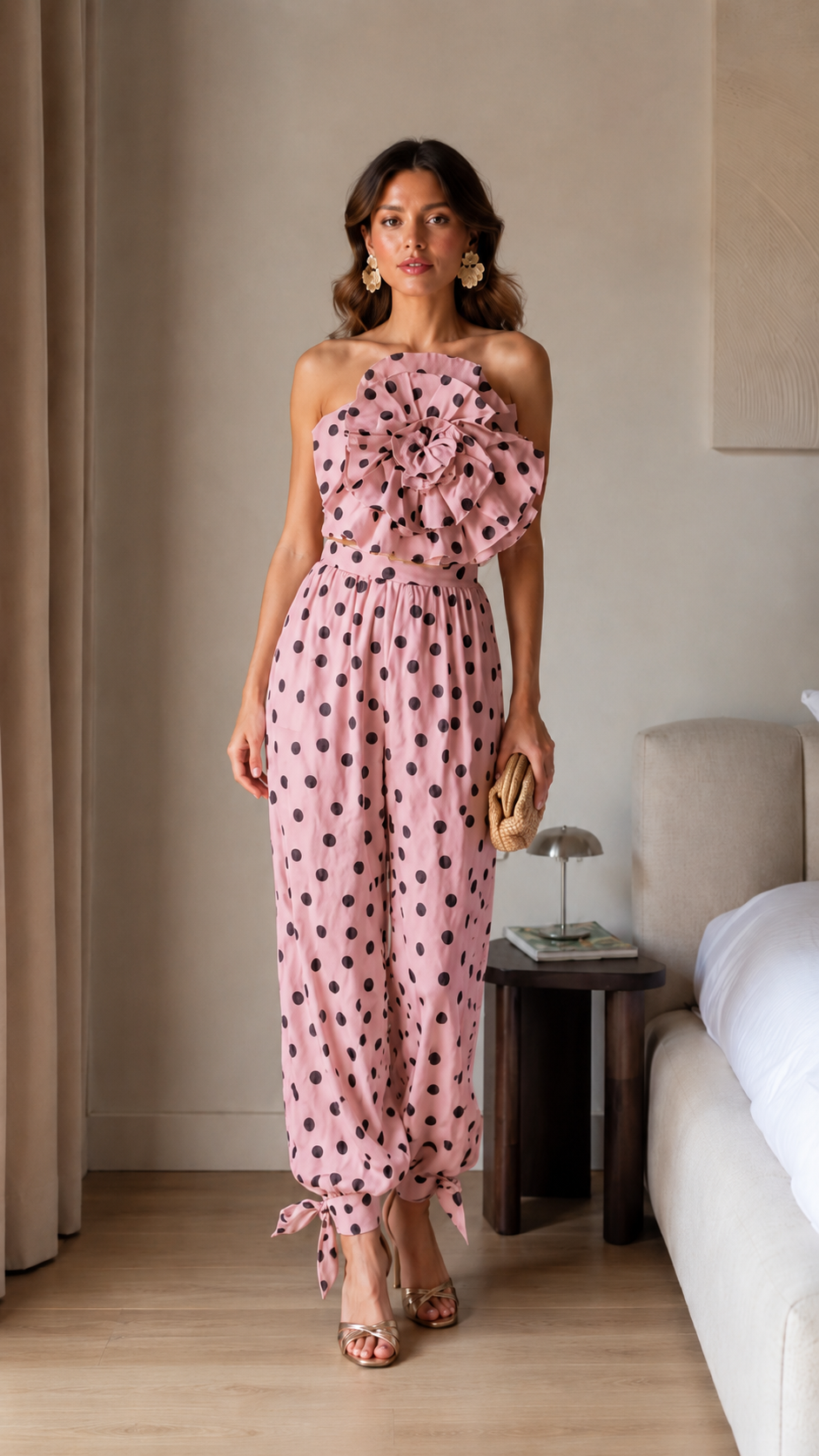 Elegant Off Shoulder Polka Dot Evening Jumpsuit