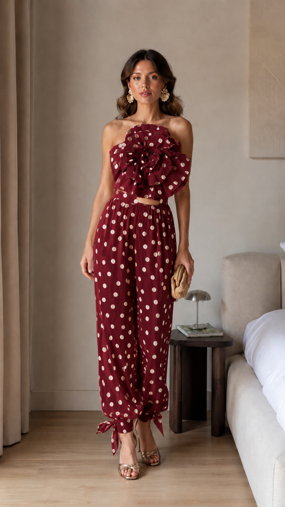 Elegant Off Shoulder Polka Dot Evening Jumpsuit