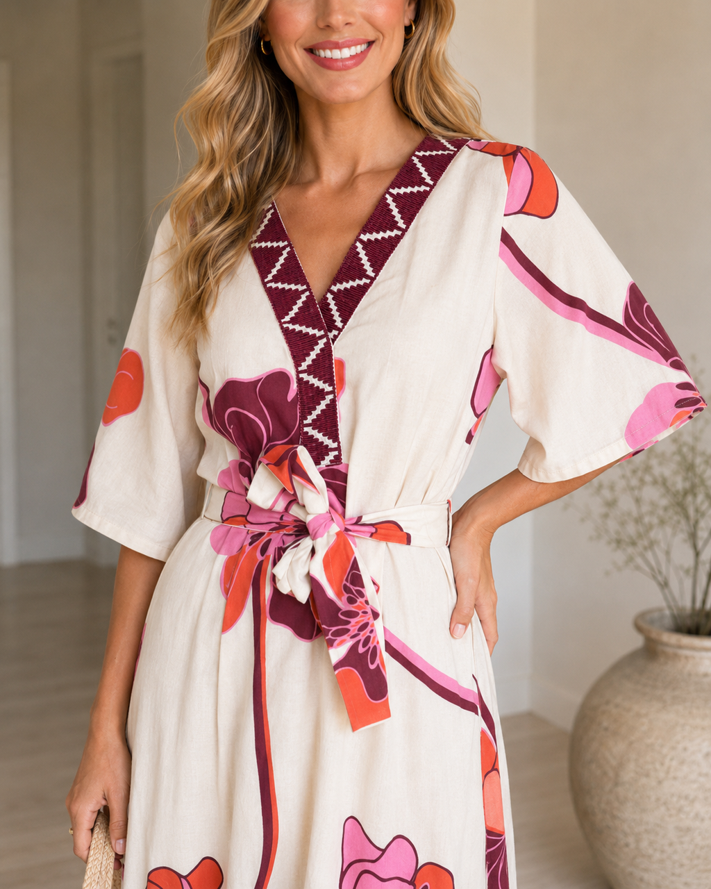 floral print wrap-style midi dress