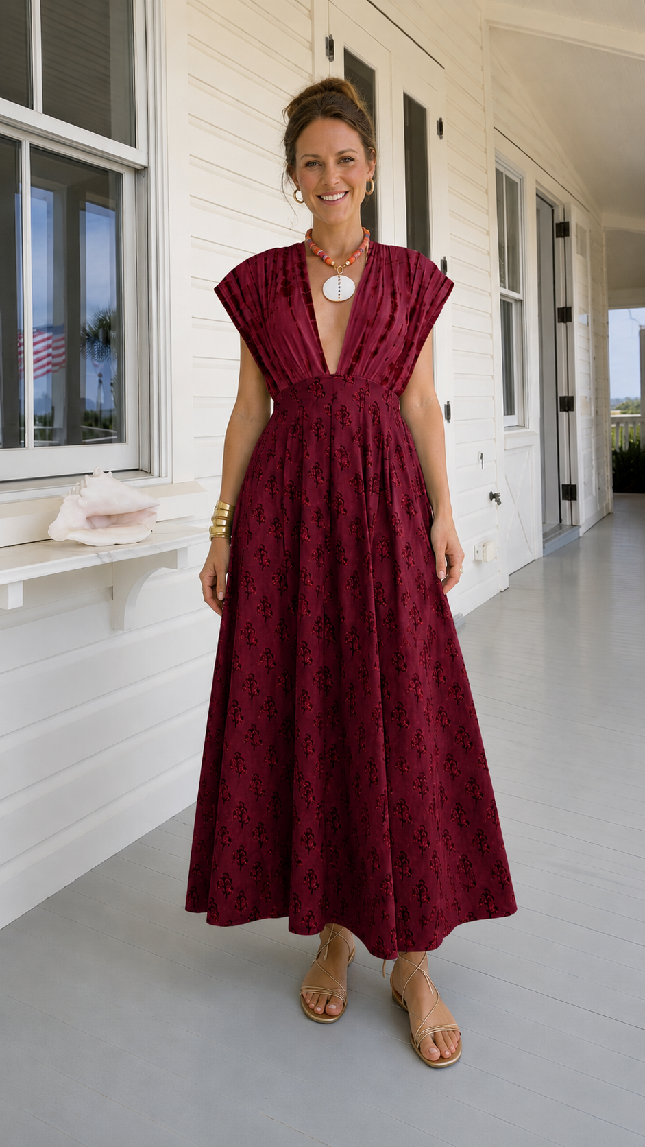 Floral Tie Back V-Neck Maxi Dress