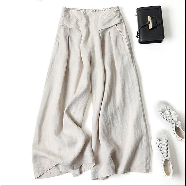 Women's Culottes Wide Leg Pants Trousers 100% Cotton Black White Yellow High Waist Casual Lounge Casual Daily Holiday Pocket Full Length Comfort Plain M L XL XXL 3XL