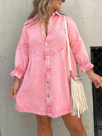 Long Sleeve Pink Downtown Denim Shirt Dress