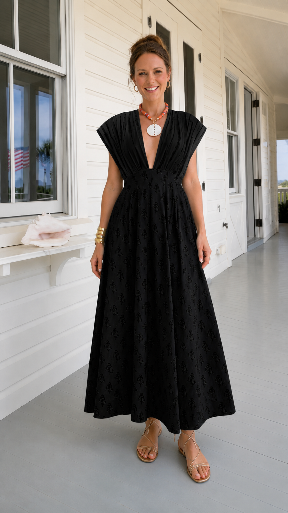 Floral Tie Back V-Neck Maxi Dress