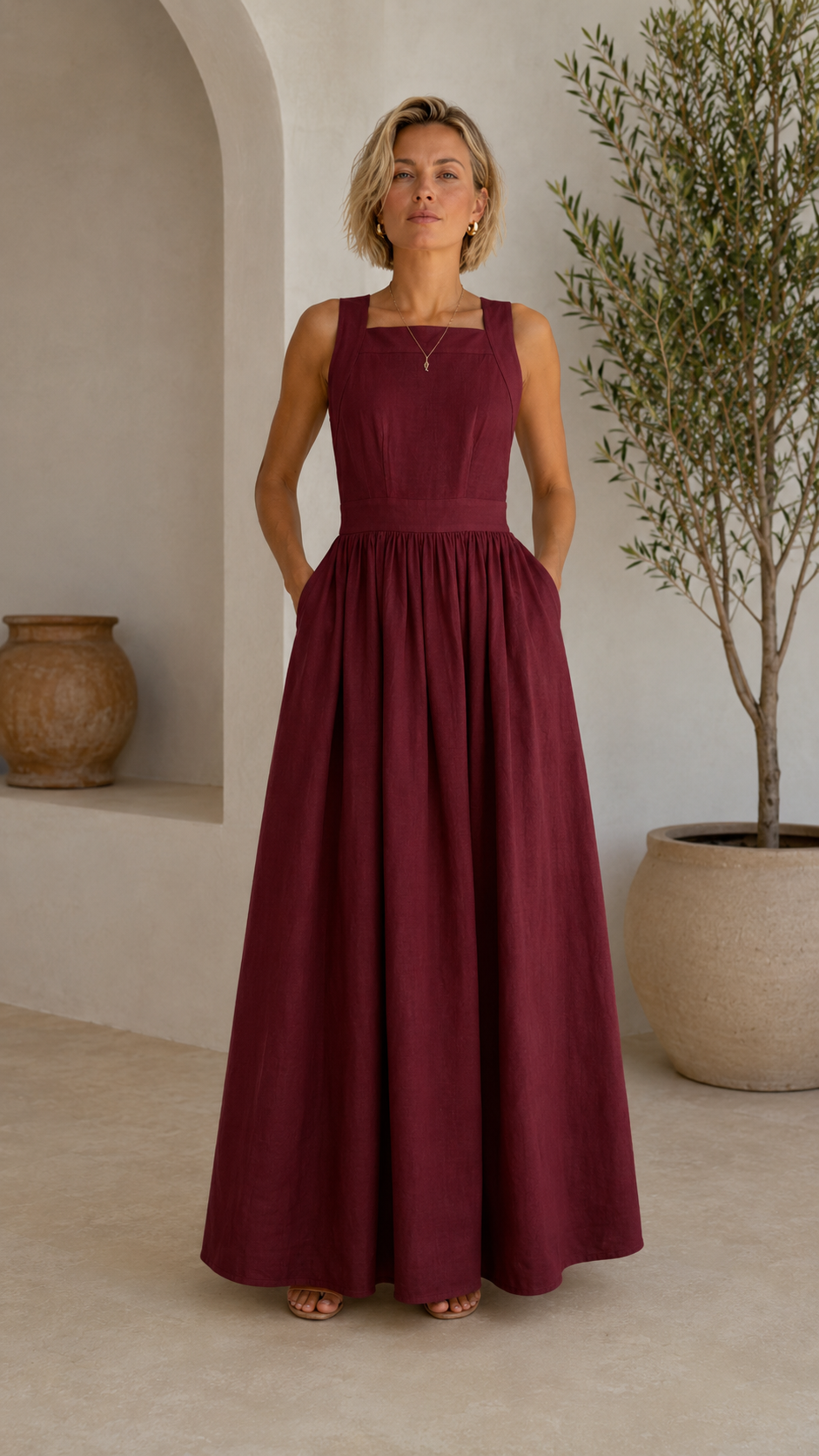 sleeveless linen-blend maxi dress