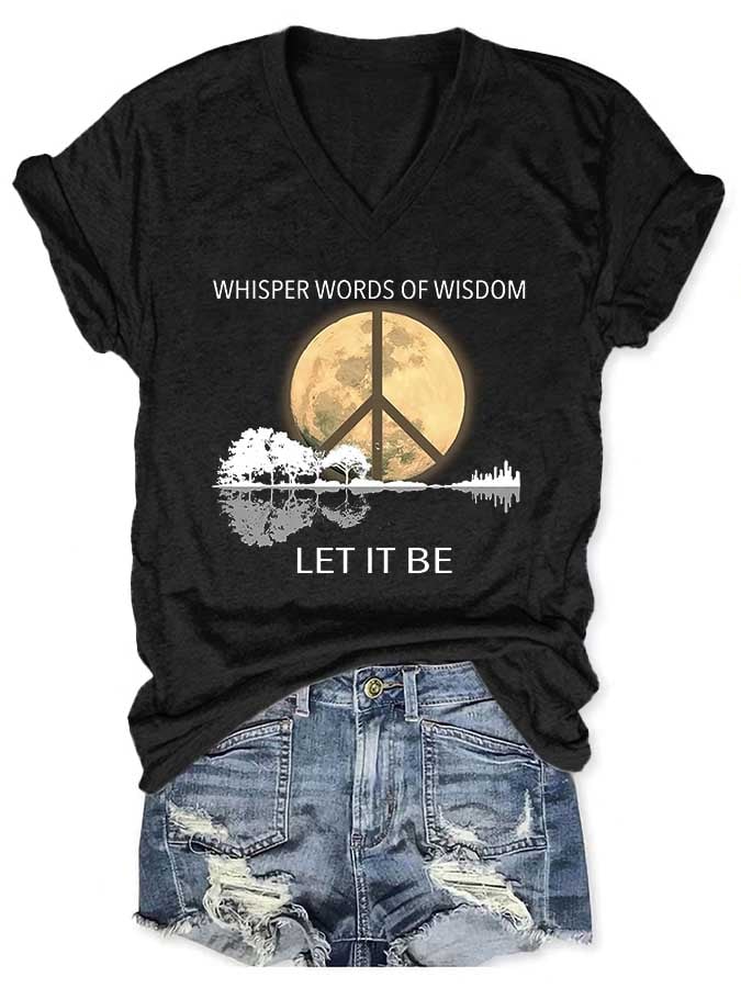 Hippie Guitar Lake Whisper Words Of Wisdom Let It Be Print T-Shirt
