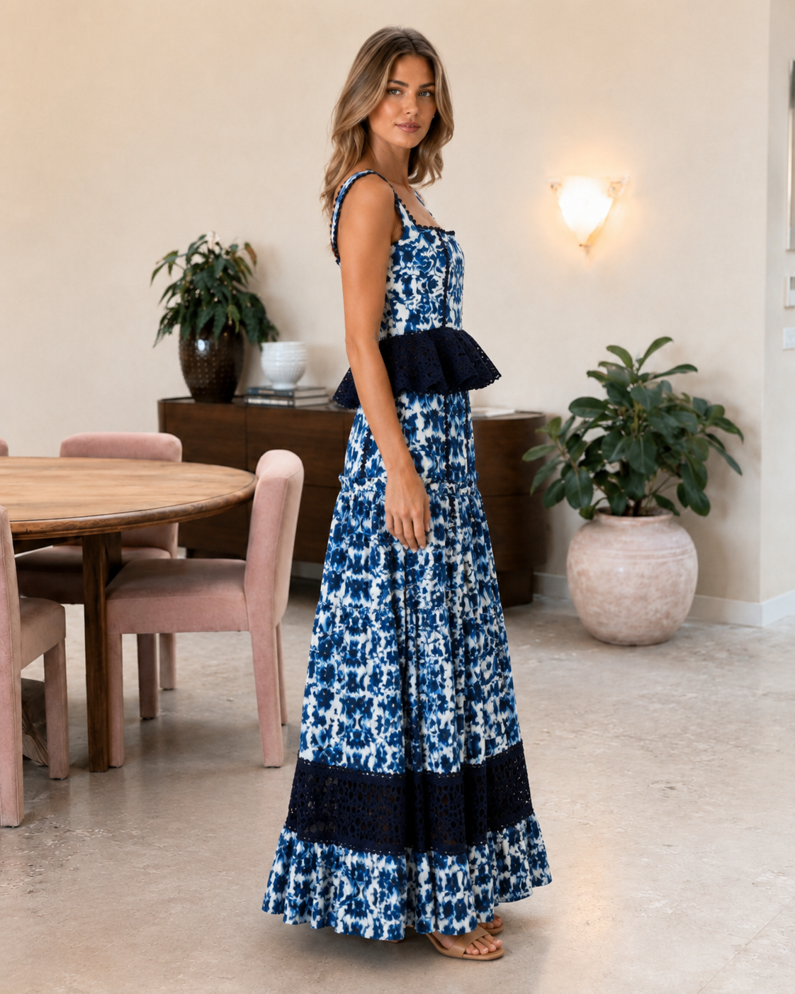 sleeveless printed maxi dress