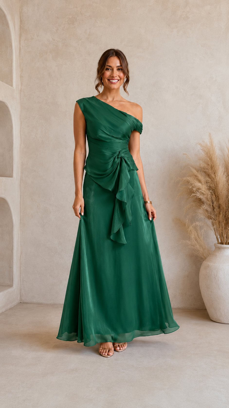 Elegant One Shoulder Ruffle Maxi Dress
