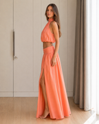 halter crop top and maxi skirt two-piece set