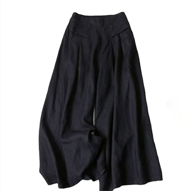 Women's Culottes Wide Leg Pants Trousers 100% Cotton Black White Yellow High Waist Casual Lounge Casual Daily Holiday Pocket Full Length Comfort Plain M L XL XXL 3XL