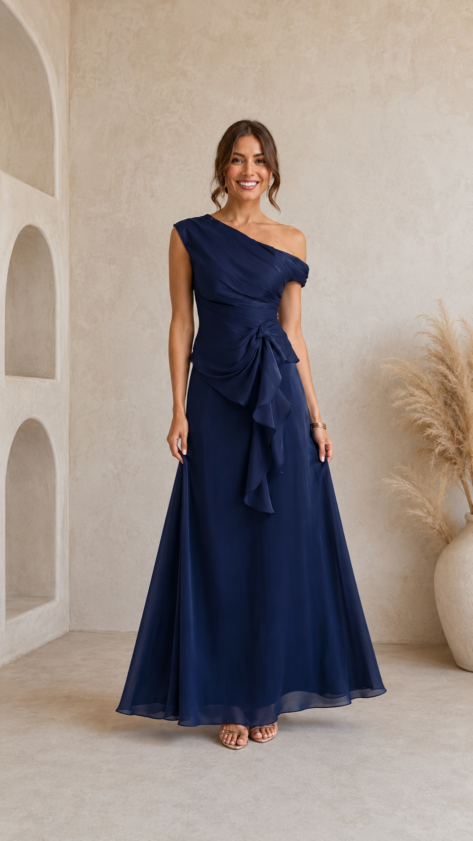 Elegant One Shoulder Ruffle Maxi Dress