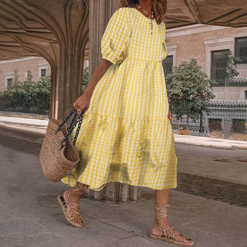 Plaid Print Loose Beach Dress