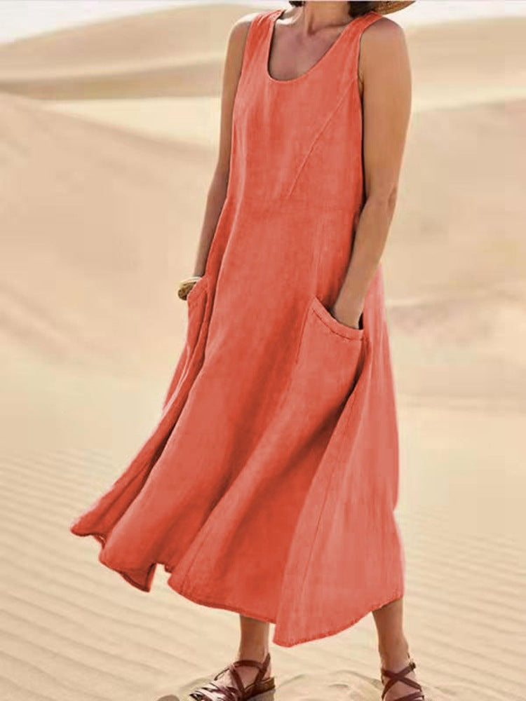 Sleeveless Cotton Linen Maxi Dress