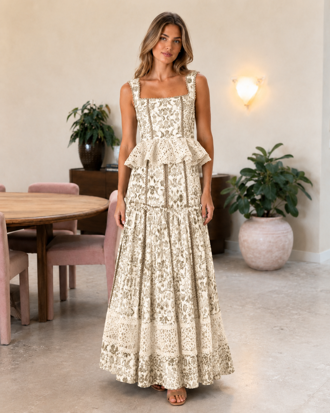 sleeveless printed maxi dress