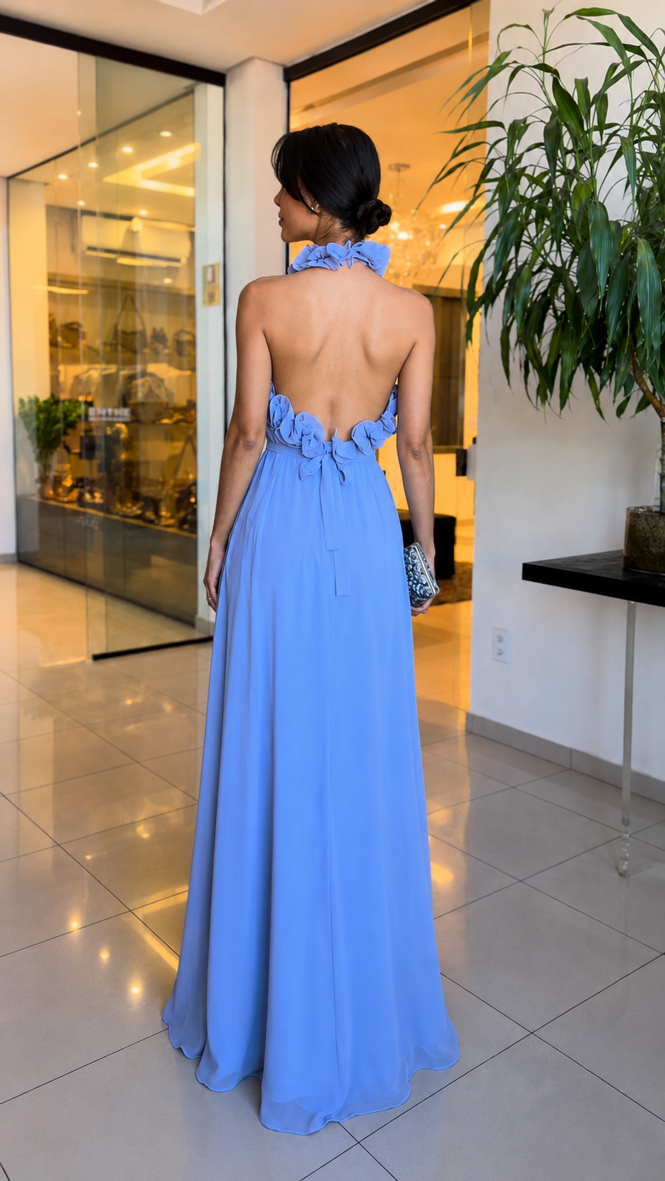 Floral Ruffle Halter Maxi Dress
