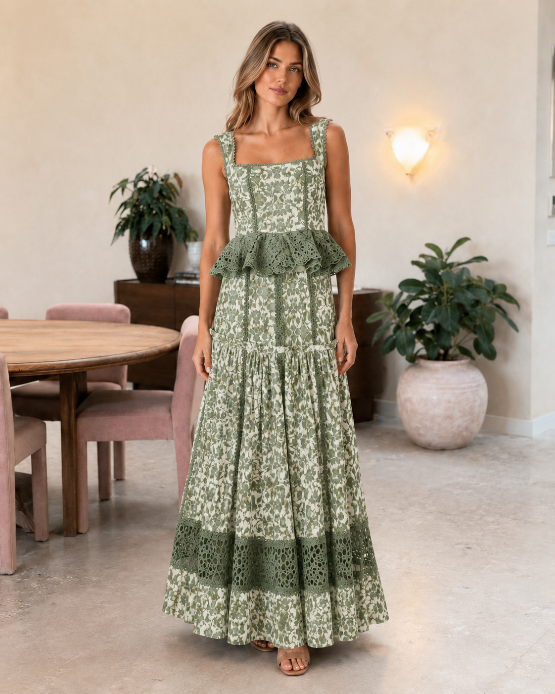 sleeveless printed maxi dress