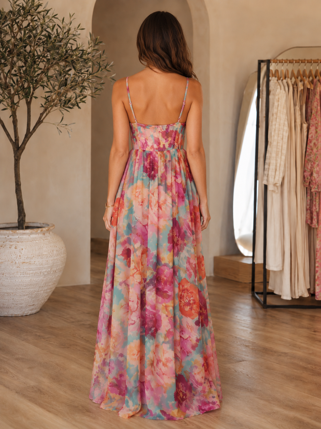 corset-inspired chiffon maxi dress