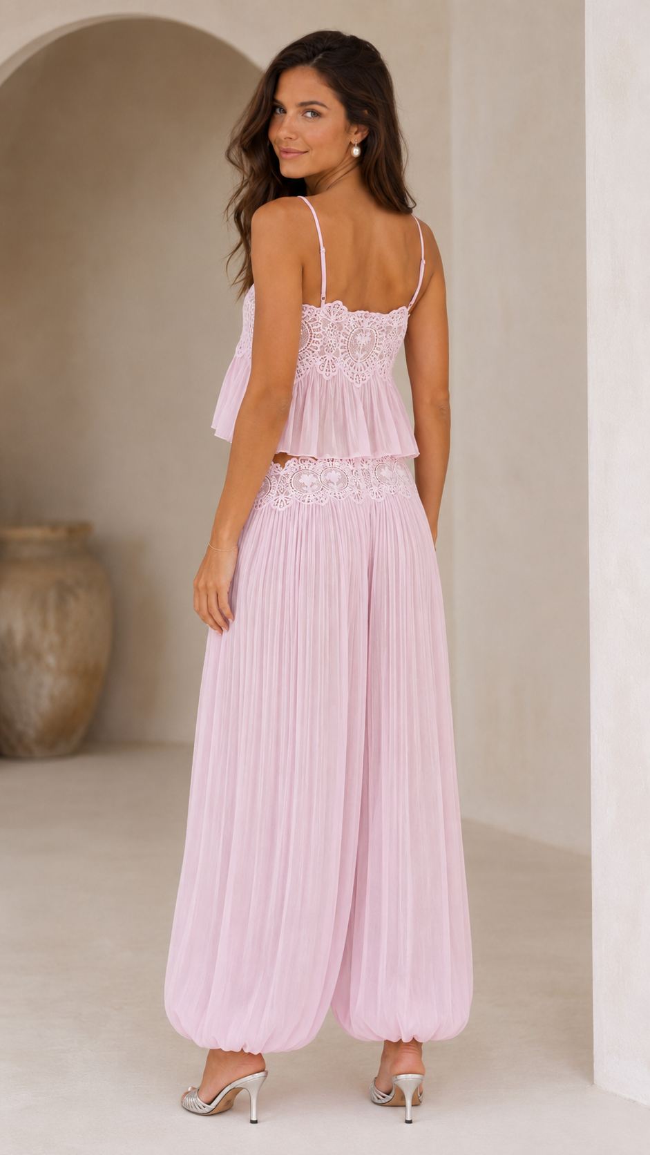romantic two-piece chiffon pants set